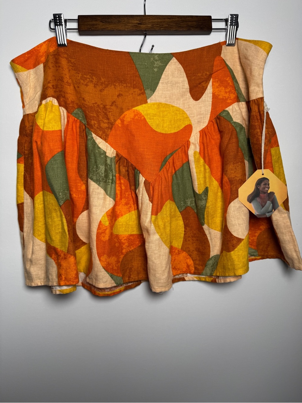 Fe Noel x Target Mini Skirt Size 16 Abstract Orange Yellow  55% Linen 45% rayon